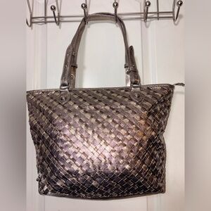 Elliott Lucca Habana Woven Metallic Leather Tote Shoulder Bag